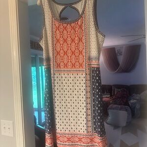 Max Studio Red and Blue Patterned Midi Dress